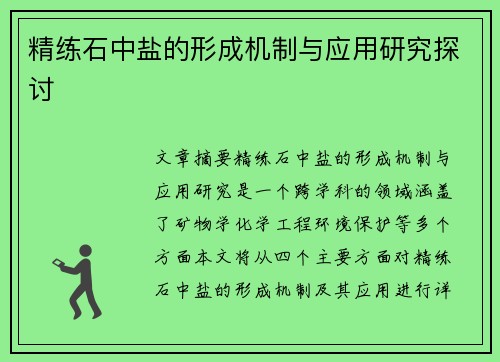 精练石中盐的形成机制与应用研究探讨